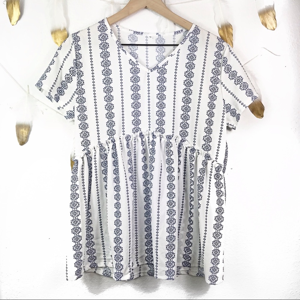 Baby doll Blouse with Tribal print